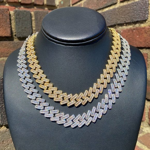 Iced Out Gold/ White Gold Plated Baguette Setting 18